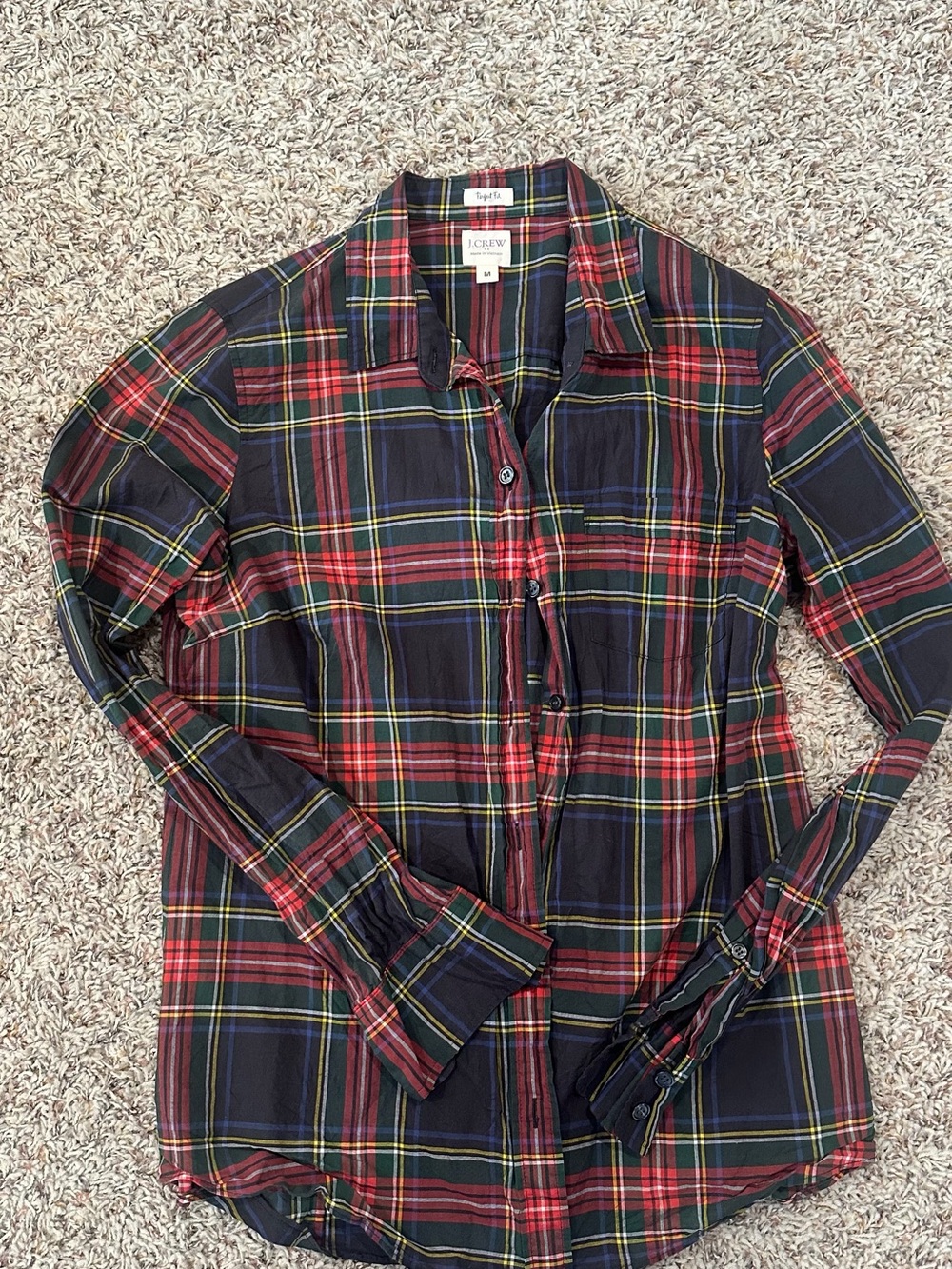 J. Crew Women’s Red and Navy Plaid Button-Up Shirt